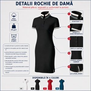 Rochie Polo Damă tip tricou, Malfini Premium 271 Dress Up, 100% Bumbac, Croială Cambrată, 215 g/m², Mărimi XS 2XL, 4 Culori - Img 11