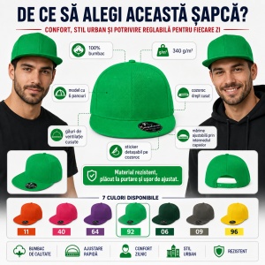 Șapcă Bărbat Unisex tip Snapback cu Cozoroc Drept, Reglabilă – RAP 6P 302 - Img 3