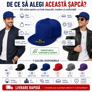 Șapcă bărbați snapback Malfini 301 5P RAP, 100% bumbac, cozoroc drept, reglabilă, 7 culori - Img 2