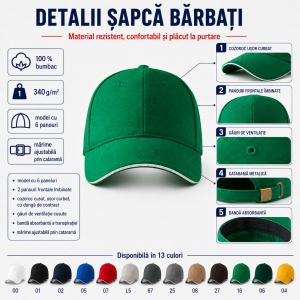 Șapcă Bărbați Sport din Bumbac, Reglabilă cu Cataramă și Cozoroc Curbat – Sandwich 6P 306 - Img 2