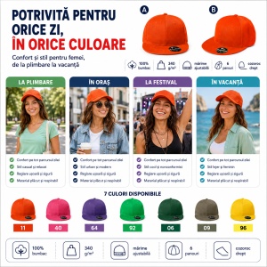 Șapcă Damă tip Snapback cu Cozoroc Drept, Reglabilă din Bumbac – Rap 6P 302 - Img 8