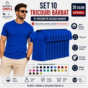 Set 10 Tricouri Bărbat în Aceeași Nuanță, Malfini, 100% Bumbac, 145 g/m², Guler Rotund, 26 Culori, Mărimi S–3XL - Img 6