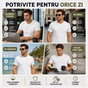 Set 10 Tricouri Bărbați Albe 100% Bumbac – Simple, Clasice, XS-5XL | Transport Gratuit - Img 5