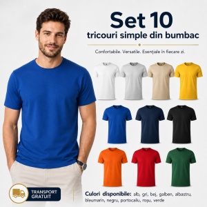 Set 10 tricouri bărbați Malfini, 100% bumbac, regular fit, guler rotund, mărimi S 3XL, 10 culori incluse TRANSPOT