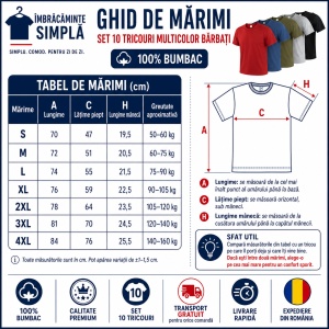 Set 10 Tricouri Bărbați Mărimi Mari, tricouri simple clasice din bumbac 100% - Img 3