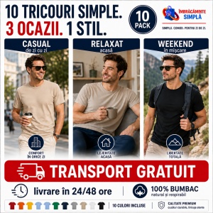 Set 10 Tricouri Bărbați Mărimi Mari, tricouri simple clasice din bumbac 100% - Img 7