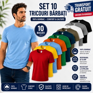 Set 10 tricouri simple din bumbac, clasic casual, lejere la purtat unisex barbat - Img 7