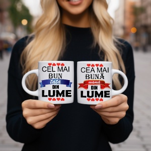Set 2 cani albe personalizate pentru parinti : Cel mai bun tata si mama din lume - Img 2