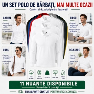 Set 3 bluze polo bărbat, cu guler tip Tommy, mânecă lungă, 11 nuanțe disponibile - Img 6