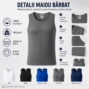 Set 3 Maiouri Bărbat 100% Bumbac, Maieu Sport și Casual, Tricou Fără Mâneci, Lejer și Respirabil, S–2XL, 5 Culori - Img 6