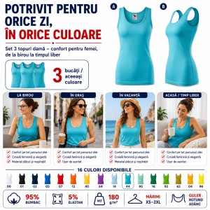 Set 3 topuri damă / maiouri sport, tricou fără mâneci, 16 nuanțe - Img 5