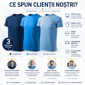 Set 3 Tricouri Bărbați 100% Bumbac – Albastru Închis, Snorkel Blue și Azuriu S - 3XL - Img 5