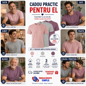 Set 3 Tricouri Bărbați 100% Bumbac Regular Fit – Roz, Gri Deschis, Orchid | S-3XL - Img 6