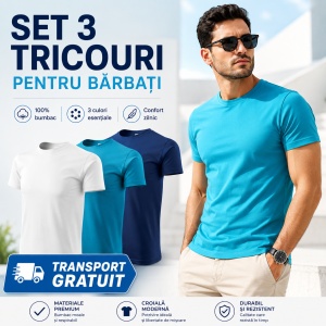Set 3 Tricouri Bărbați | Alb, Turcoaz, Albastru Regal - 129
