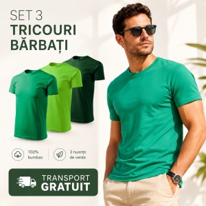 Set 3 tricouri bumbac 100% calitate simplu clasic pentru barbati, trei nuante de verde