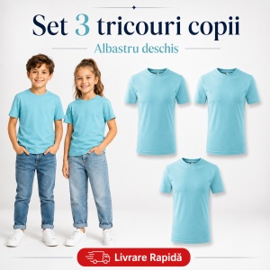 Set 3 Tricouri Copii din Bumbac 100% – Mânecă Scurtă, 35 Culori, Fete și Băieți - Img 10