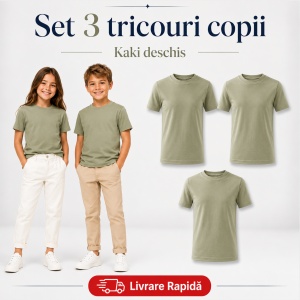 Set 3 Tricouri Copii din Bumbac 100% – Mânecă Scurtă, 35 Culori, Fete și Băieți - Img 20