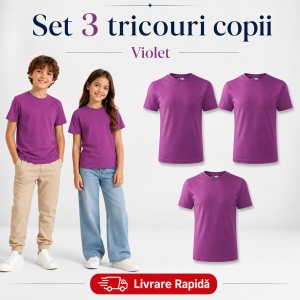 Set 3 Tricouri Copii din Bumbac 100% – Mânecă Scurtă, 35 Culori, Fete și Băieți - Img 40