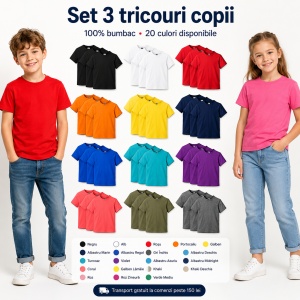 Set 3 tricouri copii din bumbac | 20 de culori