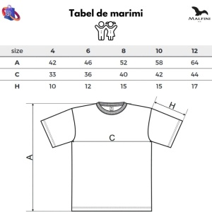 Tabel marimi dimensiuni set 3 tricouri pentru copii