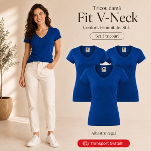 Set 3 Tricouri Damă Malfini Fit V-Neck 162 – 100% Bumbac, Croială Cambrată, Guler în V, 13 Culori - Img 11