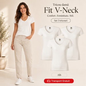 Set 3 Tricouri Damă Malfini Fit V-Neck 162 – 100% Bumbac, Croială Cambrată, Guler în V, 13 Culori - Img 21