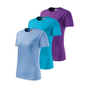 Set 3 tricouri dama simple bumbac 100%, casual clasic pentru femei multicolor, albastru deschis, turcoaz, violet 133 - Img 8