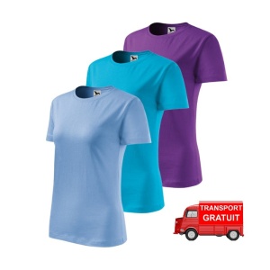 Set 3 tricouri dama simple bumbac 100%, casual clasic pentru femei multicolor, albastru deschis, turcoaz, violet 133 - Img 7