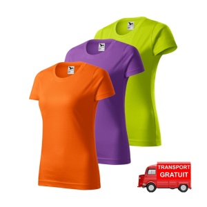 Set 3 tricouri dama simple bumbac 100%, casual clasic pentru femei multicolor, portocaliu, violet, lime 134 - Img 1