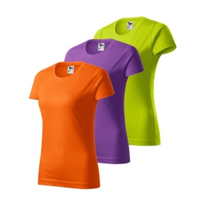 Set 3 tricouri dama simple bumbac 100%, casual clasic pentru femei multicolor, portocaliu, violet, lime 134 - Img 2