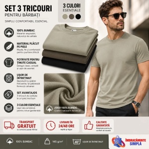 Set 3 Tricouri pentru Bărbați | Army, Kaki Deschis, Negru | Marimi Mari - Img 7