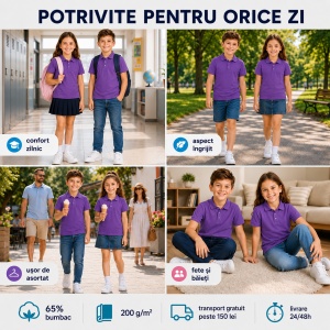 Set 3 tricouri Polo Copii - Violet din bumbac pentru copii Pique Polo Violet - Img 5