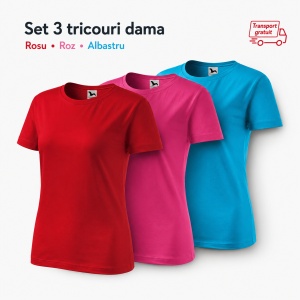 Set 3 Tricouri Simple Damă pentru femei | Roșu Roz Albastru - 133 - Img 7