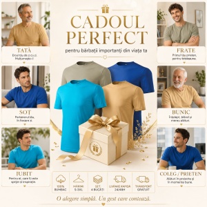 Set 4 Tricouri Bărbați 100% Bumbac Basic – Turcoaz, Nisip, Khaki Deschis și Albastru Regal | S-3XL - Img 7