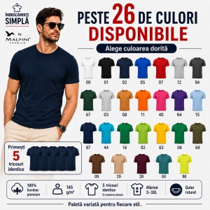 Set 5 Tricouri Bărbat în Aceeași Nuanță, 100% Bumbac, 145 g/m², Guler Rotund, 26 Culori, Mărimi S–3XL - Img 7