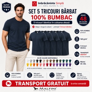 Set 5 tricouri bărbat Malfini Basic Clasic, 100% bumbac, regular fit, 48 culori, mărimi XS–5XL - Img 6