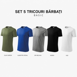 Set 5 Tricouri Bărbați 100% Bumbac – Khaki, Albastru Regal, Gri Închis, Negru și Alb | S-3XL - Img 5