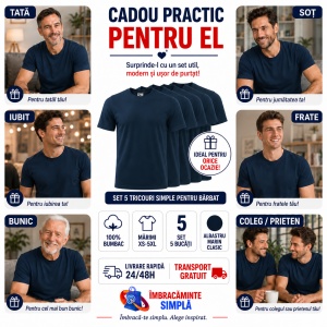 Set 5 Tricouri Bărbați Albastru Marin – 100% Bumbac, Regular Fit, XS–5XL - Img 7