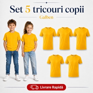 Set 5 Tricouri Copii din Bumbac 100% – Mânecă Scurtă, 33 Nuanțe, Fete și Băieți - Img 18