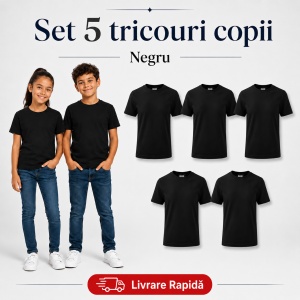 Set 5 Tricouri Copii din Bumbac 100% – Mânecă Scurtă, 33 Nuanțe, Fete și Băieți - Img 28