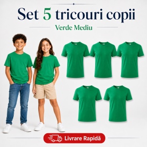 Set 5 Tricouri Copii din Bumbac 100% – Mânecă Scurtă, 33 Nuanțe, Fete și Băieți - Img 38
