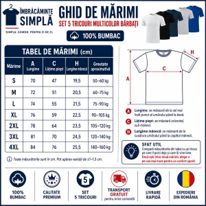 Set 5 tricouri din Bumbac 100% pentru barbati, multicolor, 132-MixColor- Marimi Mari - Img 4