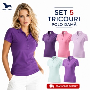 Set 5 Tricouri Polo Damă Malfini 210, Pique – Purpuriu, Roz, Orchid, Frost și Violet - Img 12