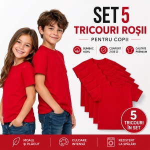 Set 5 tricouri rosii din bumbac pentru copii
