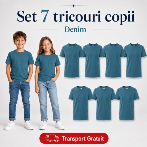 Set 7 Tricouri Copii din Bumbac 100% – Mânecă Scurtă, 33 Nuanțe, Fete și Băieți - Img 16