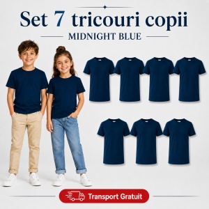 Set 7 Tricouri Copii din Bumbac 100% – Mânecă Scurtă, 33 Nuanțe, Fete și Băieți - Img 26