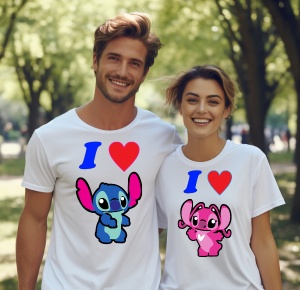 Set doua tricouri personalizate pentru cuplu Stich Love forever