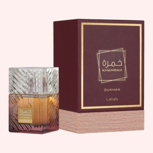 Set parfum Lattafa Khamrah Dukhan 100ml, parfum Arabesc, Barbati, Gentuta cosmetice - Img 12