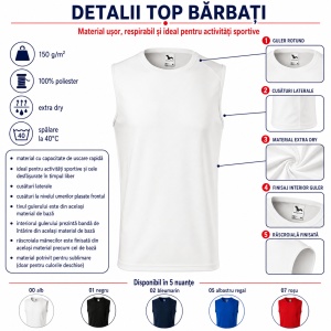 Top sport bărbați / tricou fără mâneci Malfini Breeze 820, 100% poliester, 5 culori - Img 3