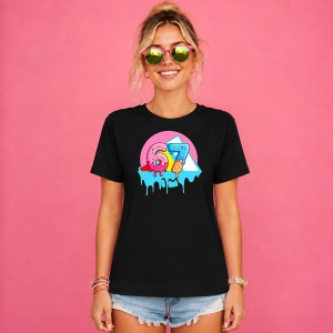Tricou 67 Sase Sapte Inghetata Topita Design Urban Neon Roz, din bumbac 100%, tricou negru, Copii | Dama | Barbat - Img 2